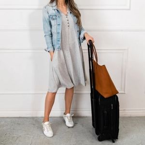 Merrick White Collection Anywhere Henley Dress Size L Gray Functioning Buttons